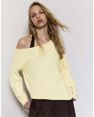 Stradivarius Asymmetrisch Gebreide Sweater - Naturel