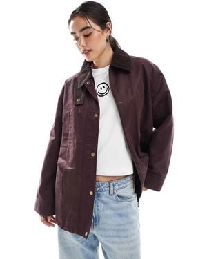 ASOS Waxed Cinched Waist Jacket With Contrast Collar - Purple