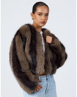 Aria Cove Cropped Faux Fur Jacket - Gray
