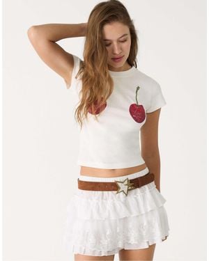 Stradivarius T-shirt à manches courtes et imprimé cerises - Blanc