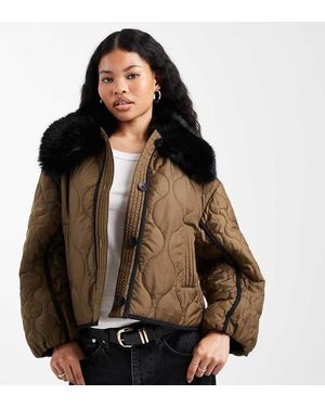 ASOS Asos Design Petite Quilted Hybrid Borg Collarless Jacket - Brown