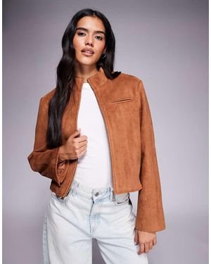 Aria Cove Faux Suede Fitted Zip Up Jacket - Blue