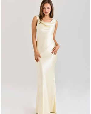 House Of Cb Safaira Lemon Satin Draped Cowl Neck Maxi Dress - White