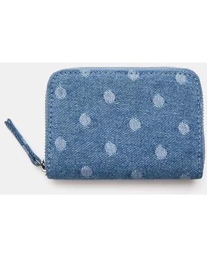 Pull&Bear Denim Polka Dot Wallet - Blue