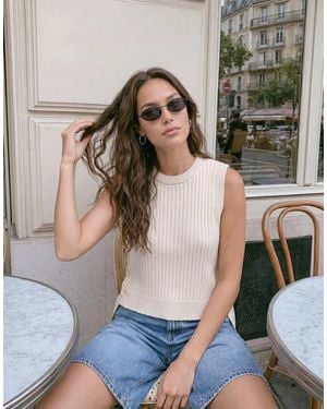 Vero Moda Chaleco De Punto Acanalado Con Cordones En Crema-Blanco
