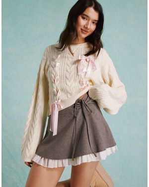 Miss Selfridge Tailored Ruffle Hem Mini Skirt - Gray