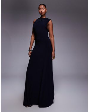 ASOS Ruched Back Channeled High Neck Maxi Dress - Blue