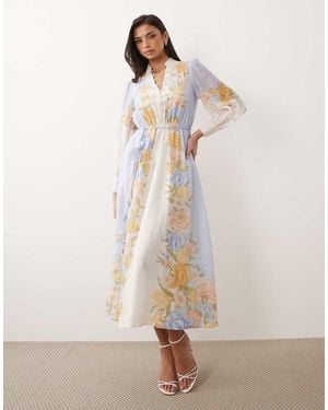 Forever New Linen Look Balloon Sleeve Floral Belt Detail Midaxi Shirt Dress - Natural