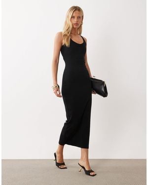 ASOS Rib Scoop Neck With Bra Cup Midi Dress - Black