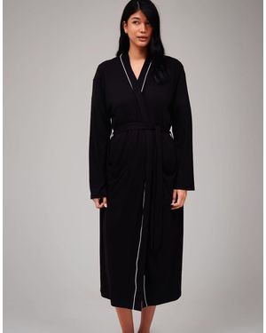 Loungeable Albornoz Estilo Kimono De 120 Cm De Canalé - Negro