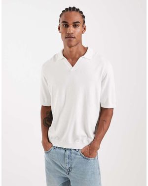 Only & Sons Polo Blanco Holgado Con Muesca En El Cuello De