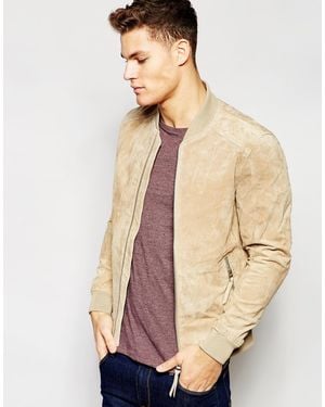 Esprit Suede Bomber Jacket - Natural