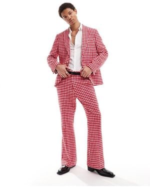 Twisted Tailor Pantaloni Da Abito A Zampa Rossi E Rosa Pied De Poule - Rosso