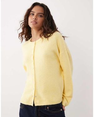 ASOS Fluffy Relaxed Crew Neck Cardigan - Yellow
