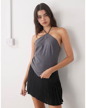 Weekday Halterneck Top With Rhinestones - Gray