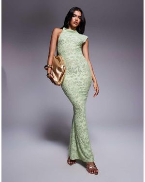 ASOS Devore Tie Neck Maxi Dress - Grey
