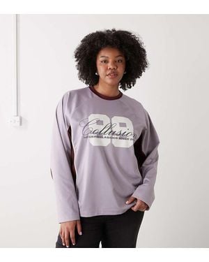 Collusion Plus Football Long Sleeve Tee With Number Graphic-purple