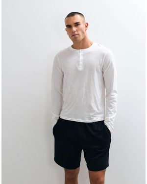 4505 Lightweight Cotton Slub Long Sleeve Henley T-shirt - White