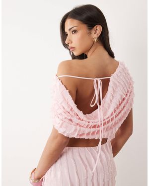 ASOS Ruffle Off Shoulder Maxi Dress With Cut Out Detail - Pink