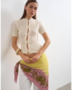 TOPSHOP Gilet en maille à manches courtes et col mao - ivoire - Multicolore