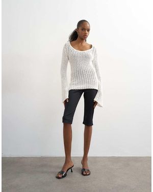 TOPSHOP Pantalones Capri Negros De Canalé - Blanco