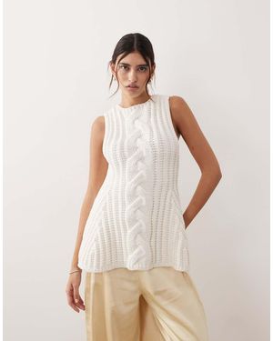 ARRANGE Chunky Cable Knit Peplum Top - Natural