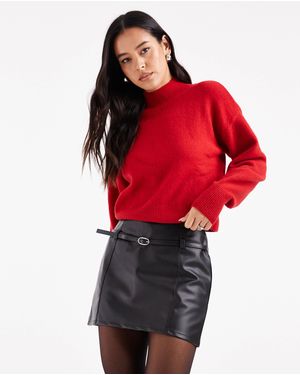 ASOS Faux Leather Belt Detail Micro Mini Skirt - Red