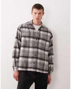 ASOS Boxy Oversized Heavyweight Plaid Shirt - Grey