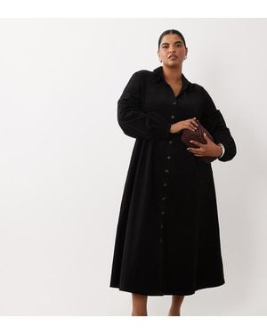 Nobody's Child Montego Cord Spread Collar Blouson Sleeve Shirt Maxi Dress - Black