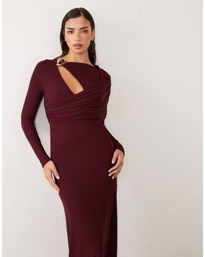 ASOS Mesh Maxi Dress With Hardware Detail And Cut Out Cowl Detail - Red