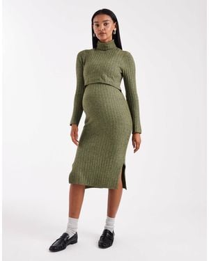 Mama.licious Mamalicious maternity – weiches, geripptes midikleid aus strick - Grün