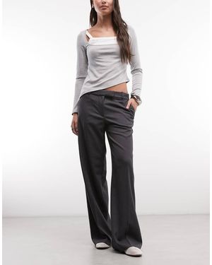Monki Elegante Broek Met Wijde Pijpen En Hoge Taille - Grijs
