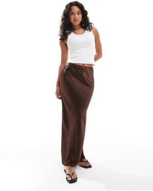 New Look Satin Bias Midi Skirt - Brown