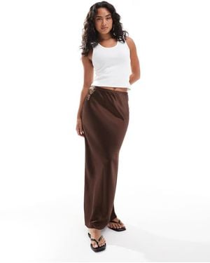 New Look Satin Bias Midi Skirt - Brown