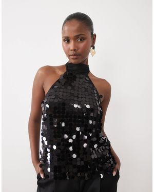 Vila Neckholder-top mit pailletten - Schwarz