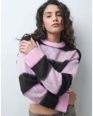 Noisy May Gestrickter pullover mit dunkel streifen - Pink