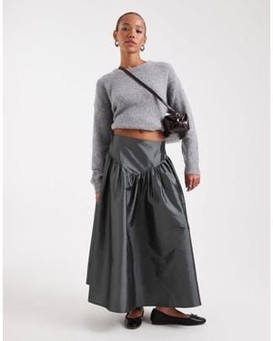 Daisy Street Drop Waist Taffeta Skirt - Grey