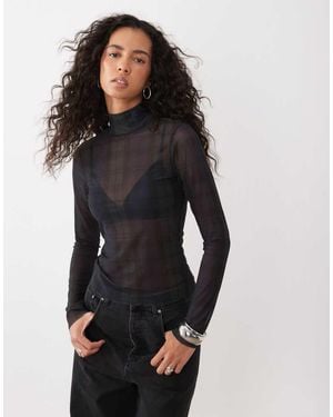 GOOD AMERICAN Top Met Col, Lange Mouwen En Mesh - Zwart