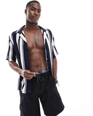 River Island Gestreept Zwemshirt Met Reverskraag - Blauw