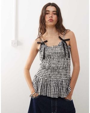 Collusion Shirred Cami Top With Bow Details - Grey