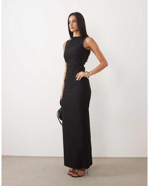 Vesper Vestito Lungo Nero Con Collo Alto, Schiena Drappeggiata E Tessuto Bengalina - Giallo