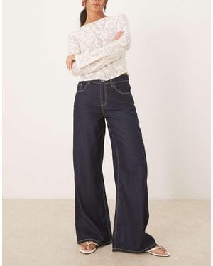 Mango Joy 100% Cotton Wide Leg Jean With Contrast Stitch - Blue