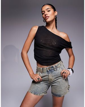 Princess Polly Carpenter Denim Longline Shorts - Gray