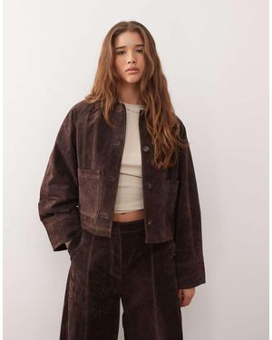 Reclaimed Vintage Real Suede Boxy Trucker Jacket - Brown