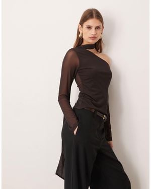 ASOS Asymmetric Mesh Top With Scarf Detail - Black