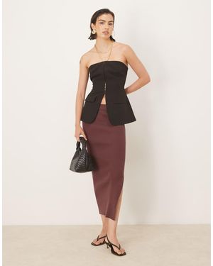 Glamorous Chocolate Plum Midi Skirt - Natural