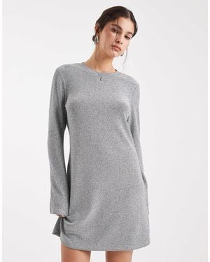 Object Long Sleeve Glitter Mini Dress - Gray