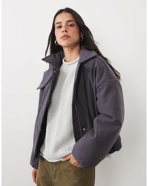 4th & Reckless Suede Look Funnel Neck Cropped Padded Coat - Grey
