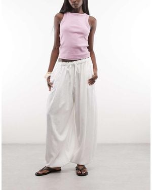 ASOS Broek Van Linnenmix Met Elastische Taille En Ballonpijpen - Roze