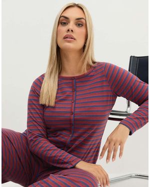 Yours Clothing Stripe Button Up Top - Purple